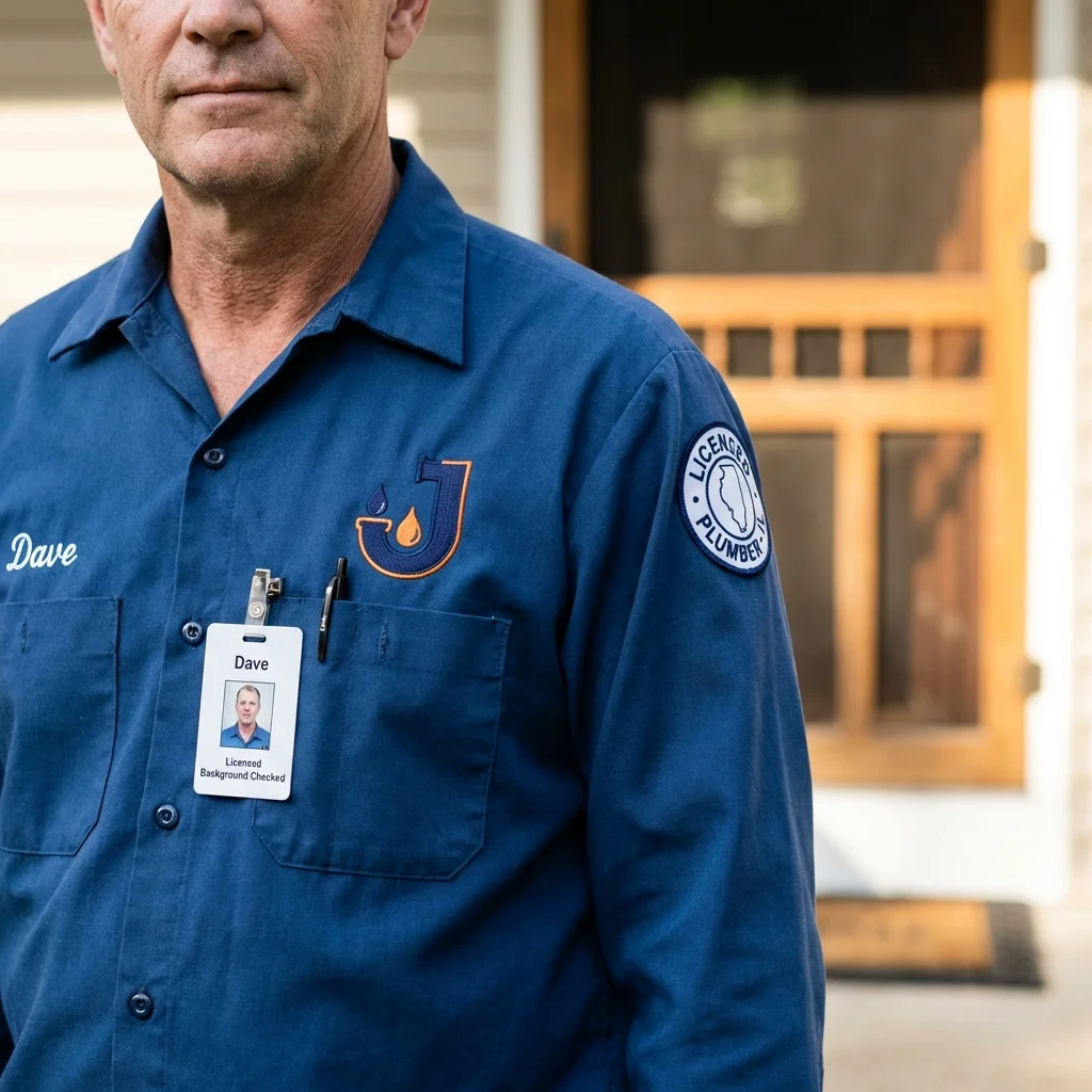 Licensed plumber showing ID badge in College Place, WA
