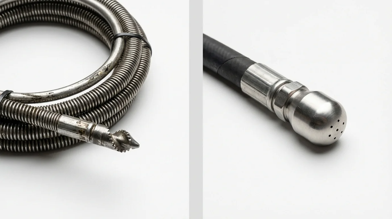 Drain snake cable and hydro jetting nozzle used for drain cleaning in College Place, WA
