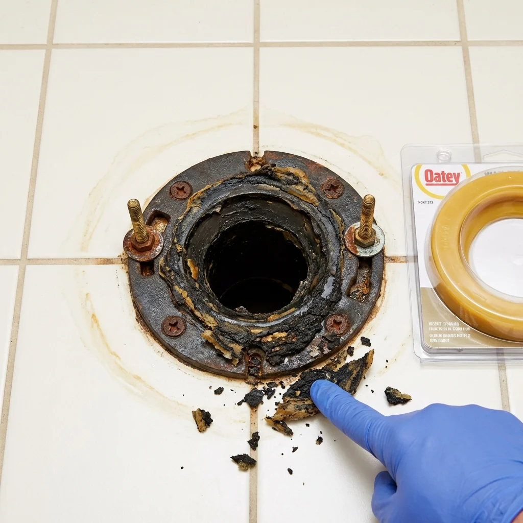 Failed wax ring showing water seepage at the base of a toilet in a College Place, WA home